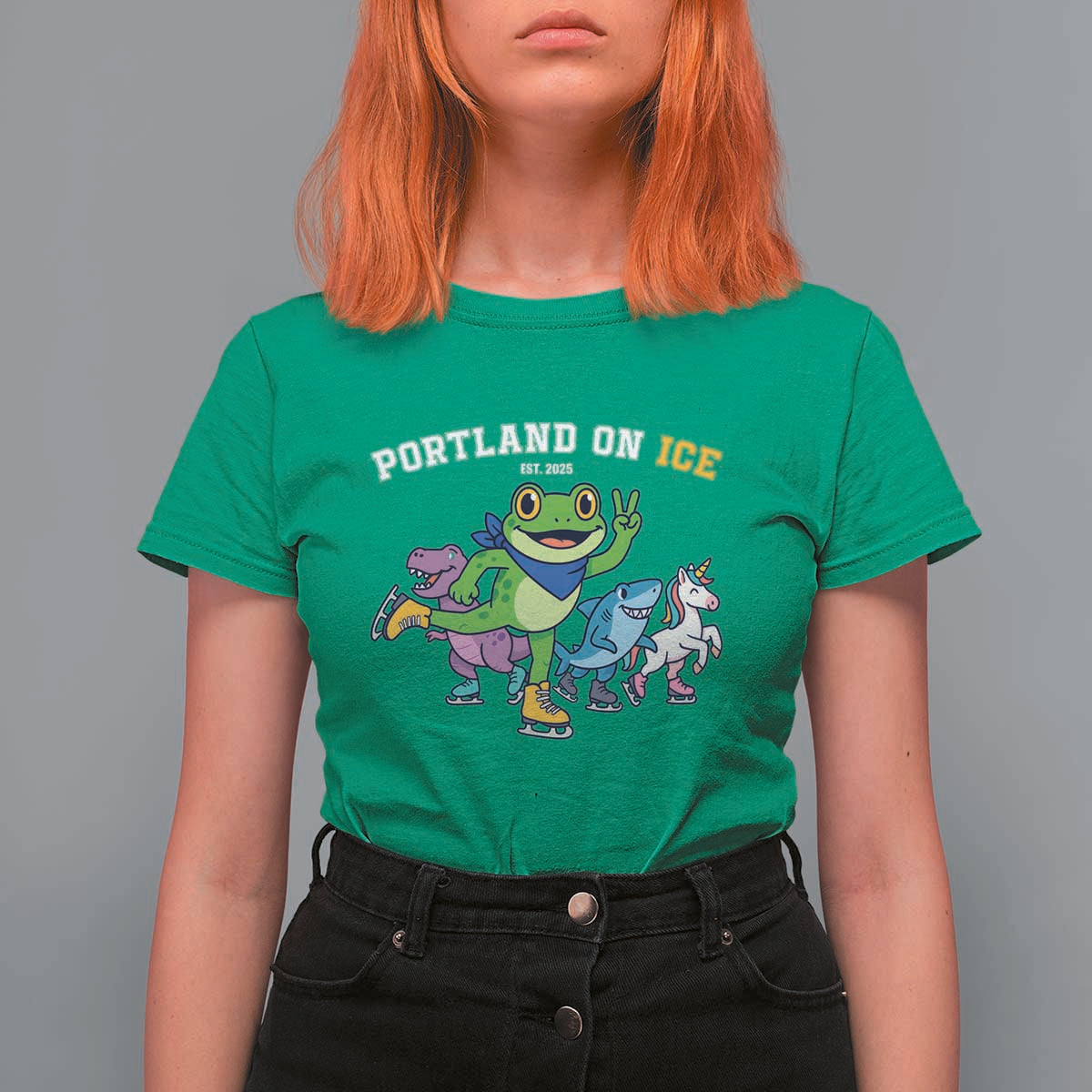 Portland On Ice 2025 T Shirt For Women Resist Frog and Inflatable Animals Protest Sarcastic Politics - Wonder Print Shop