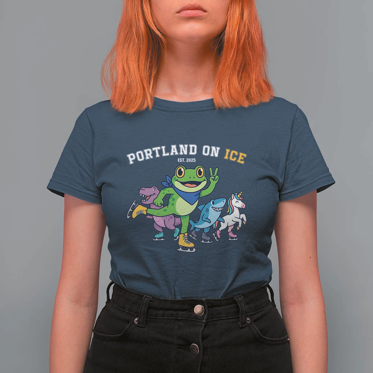 Portland On Ice 2025 T Shirt For Women Resist Frog and Inflatable Animals Protest Sarcastic Politics - Wonder Print Shop