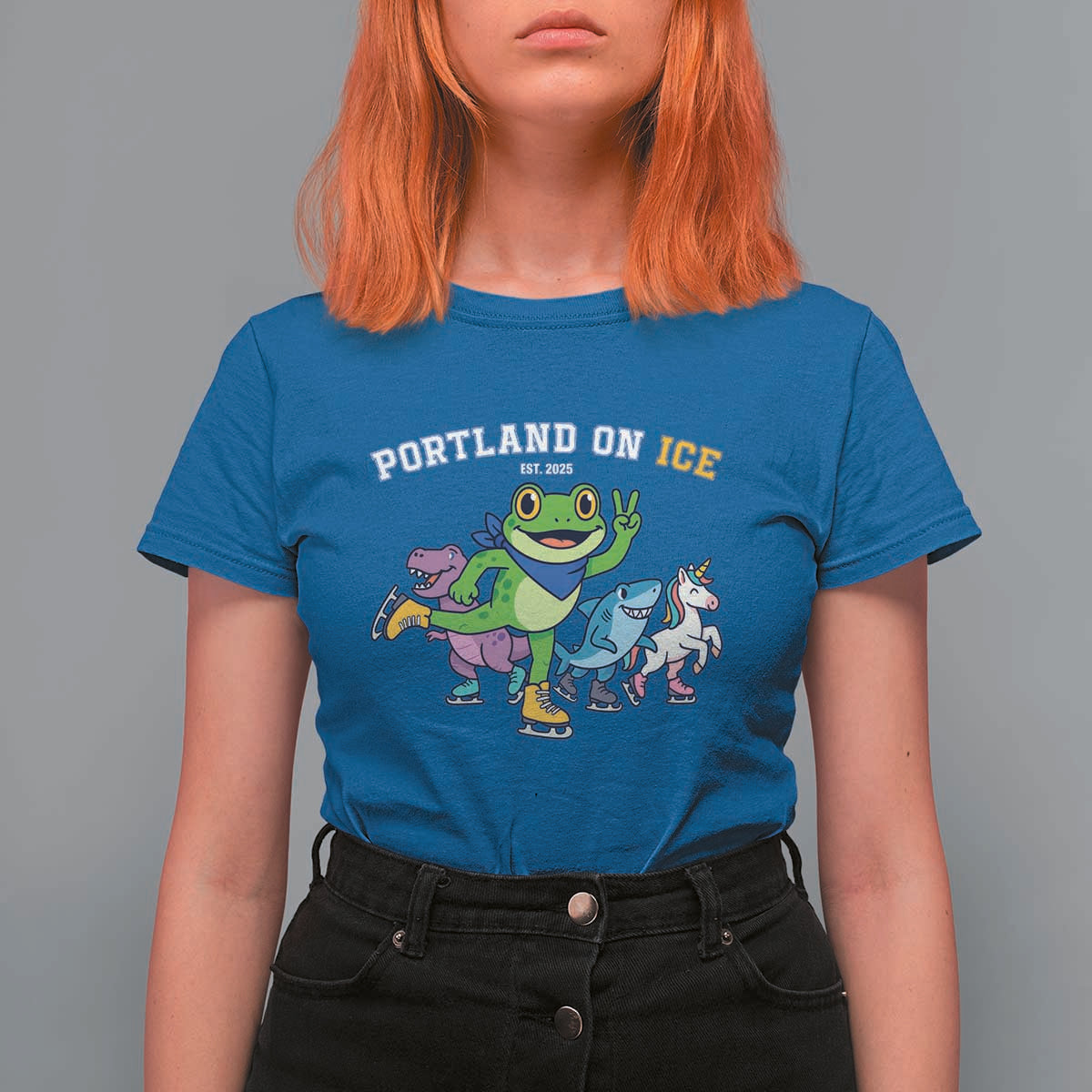Portland On Ice 2025 T Shirt For Women Resist Frog and Inflatable Animals Protest Sarcastic Politics - Wonder Print Shop