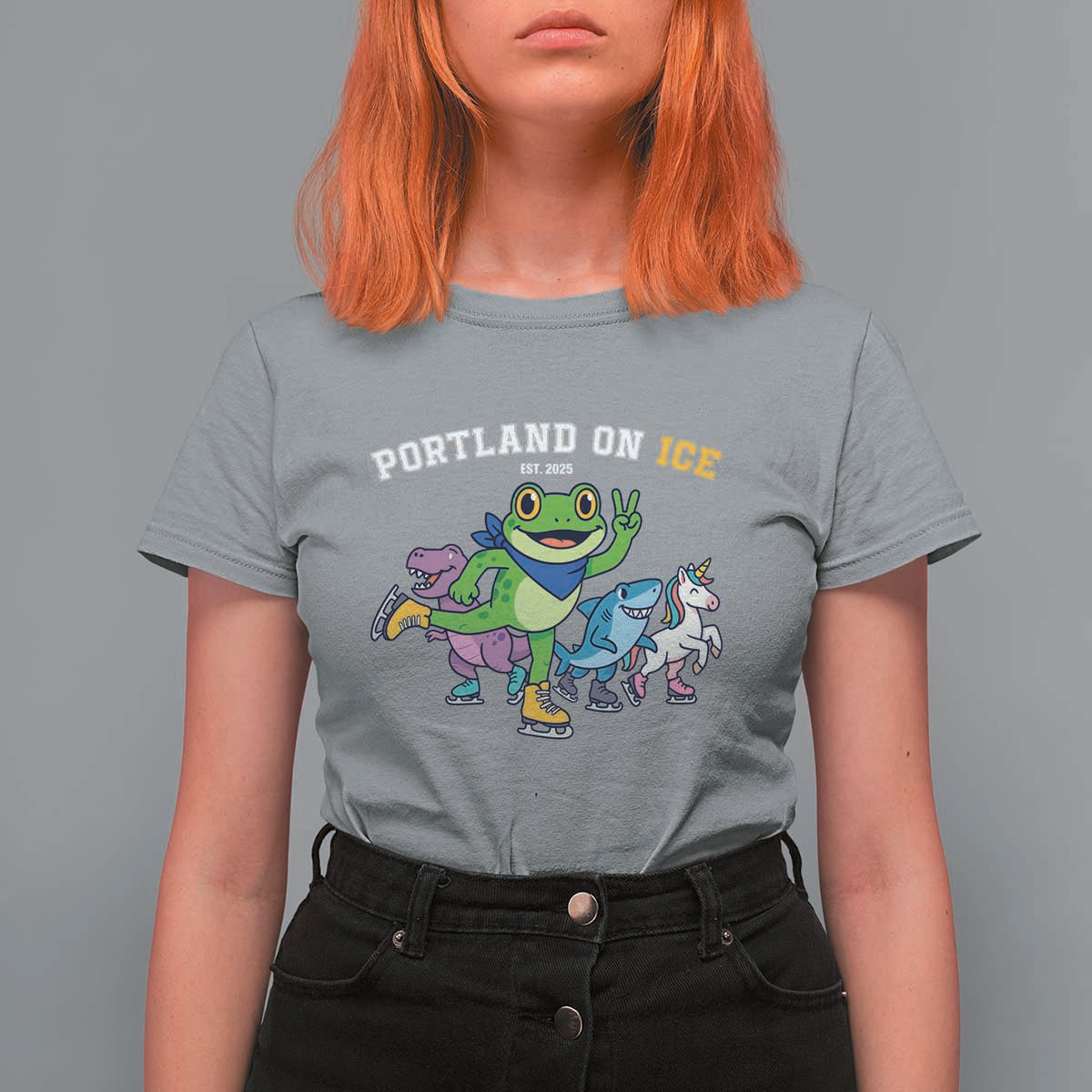 Portland On Ice 2025 T Shirt For Women Resist Frog and Inflatable Animals Protest Sarcastic Politics - Wonder Print Shop
