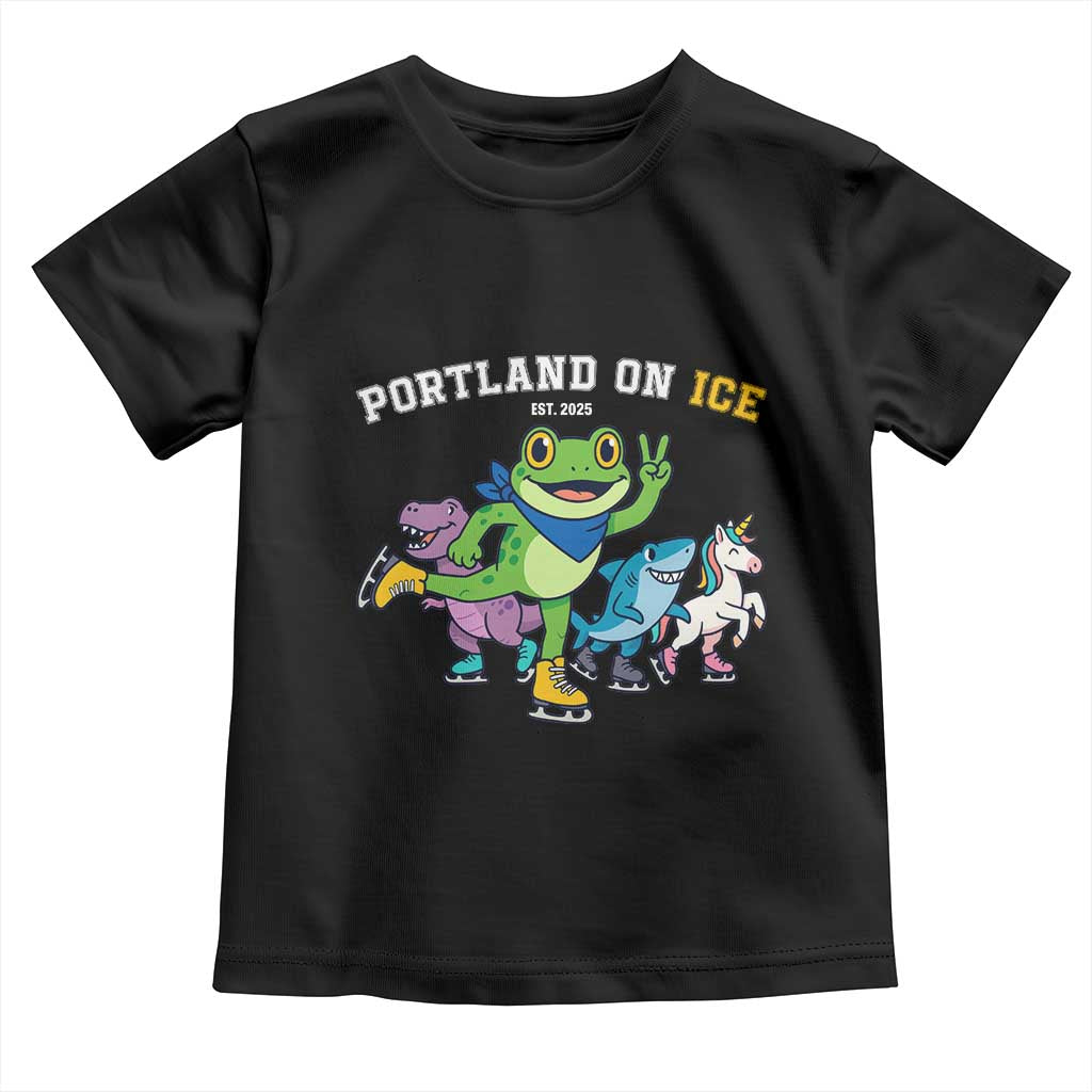 Portland On Ice 2025 Toddler T Shirt Resist Frog and Inflatable Animals Protest Sarcastic Politics - Wonder Print Shop
