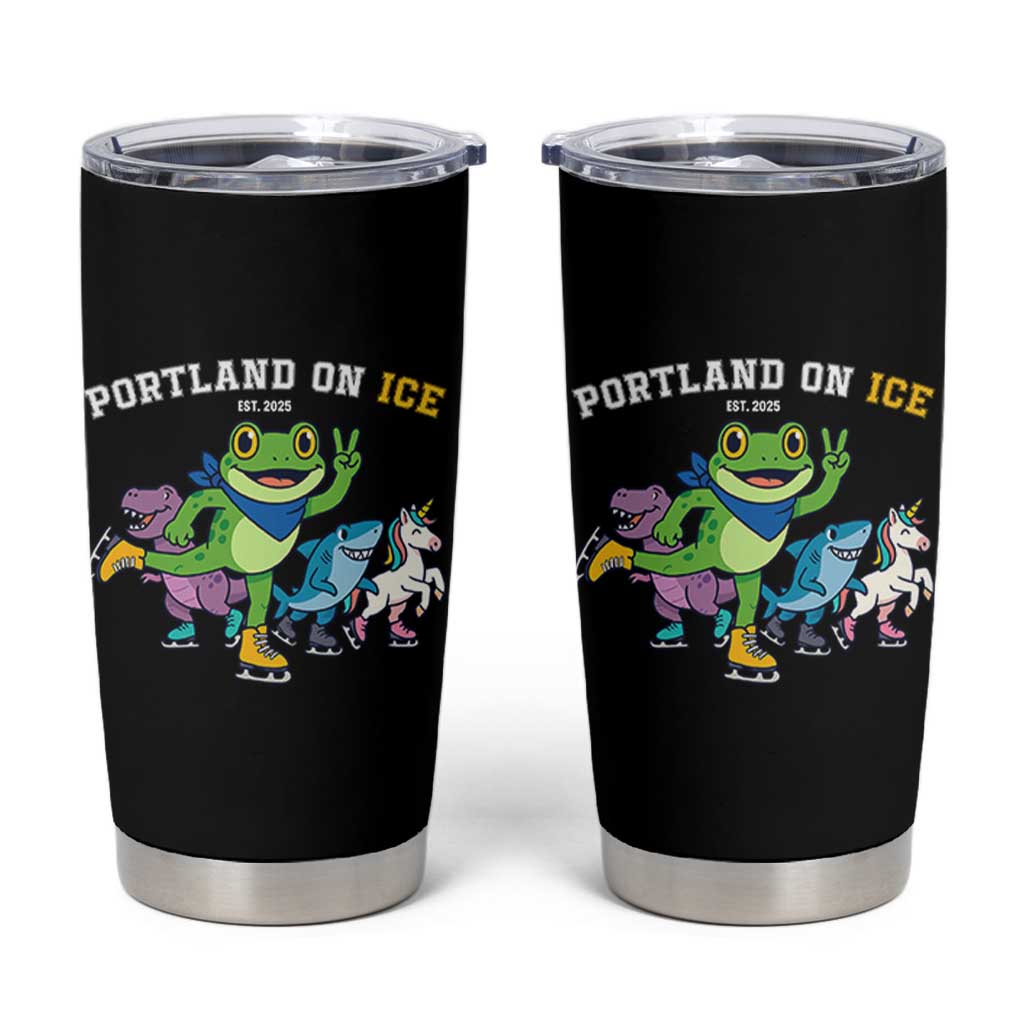 Portland On Ice 2025 Tumbler Cup Resist Frog and Inflatable Animals Protest Sarcastic Politics - Wonder Print Shop