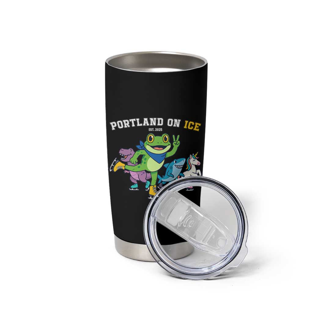Portland On Ice 2025 Tumbler Cup Resist Frog and Inflatable Animals Protest Sarcastic Politics - Wonder Print Shop