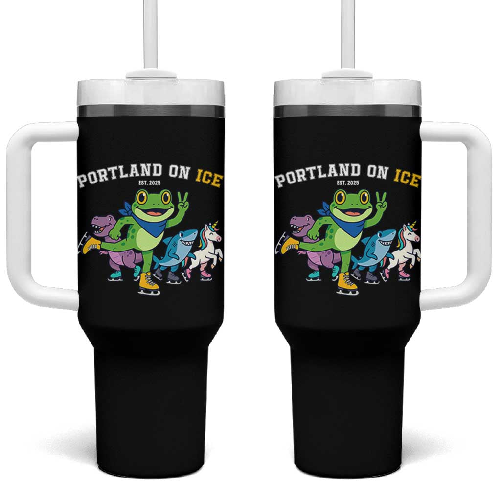 Portland On Ice 2025 Tumbler With Handle Resist Frog and Inflatable Animals Protest Sarcastic Politics - Wonder Print Shop