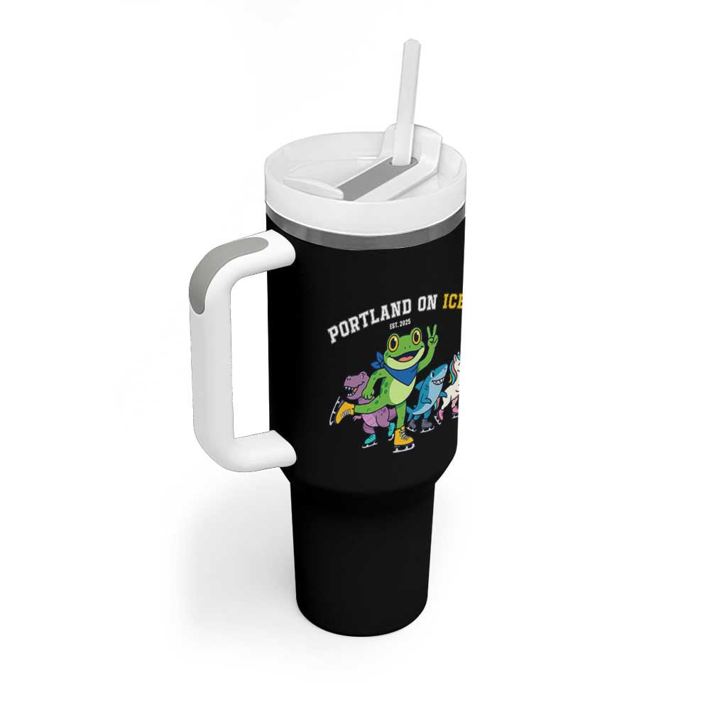 Portland On Ice 2025 Tumbler With Handle Resist Frog and Inflatable Animals Protest Sarcastic Politics - Wonder Print Shop