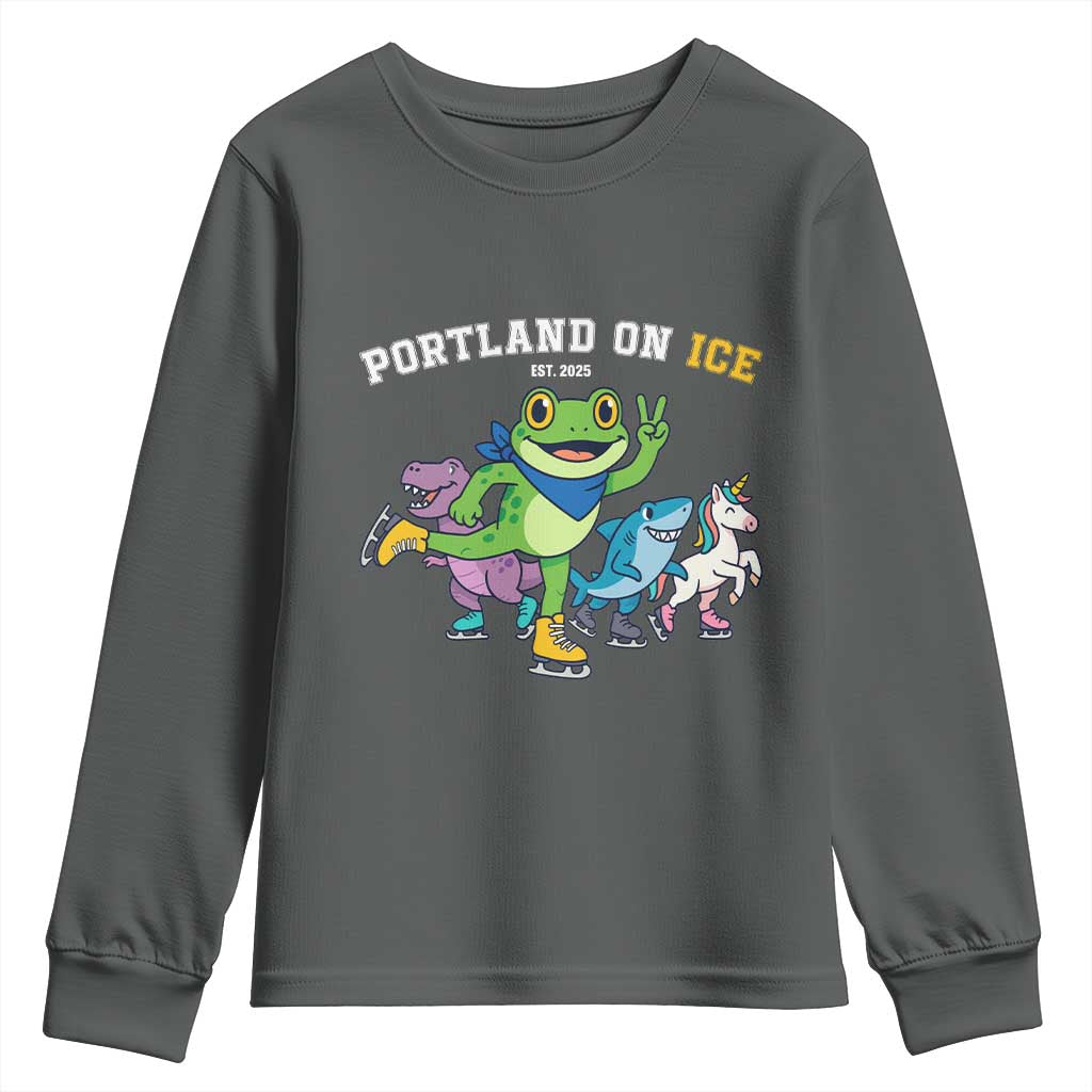 Portland On Ice 2025 Youth Sweatshirt Resist Frog and Inflatable Animals Protest Sarcastic Politics - Wonder Print Shop