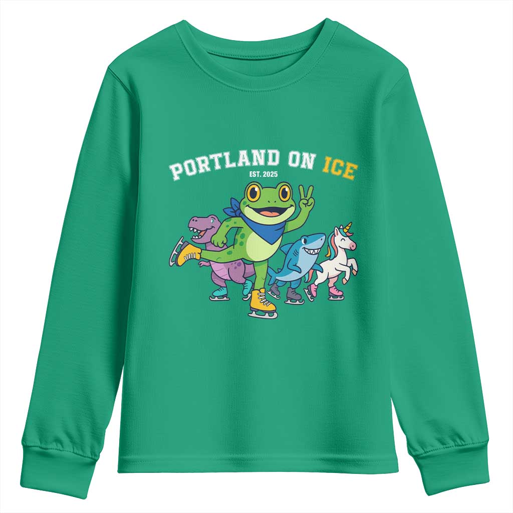 Portland On Ice 2025 Youth Sweatshirt Resist Frog and Inflatable Animals Protest Sarcastic Politics - Wonder Print Shop