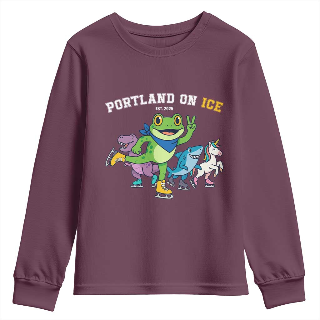 Portland On Ice 2025 Youth Sweatshirt Resist Frog and Inflatable Animals Protest Sarcastic Politics - Wonder Print Shop