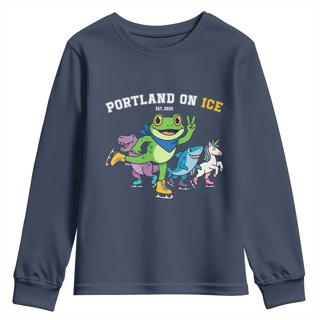 Portland On Ice 2025 Youth Sweatshirt Resist Frog and Inflatable Animals Protest Sarcastic Politics - Wonder Print Shop