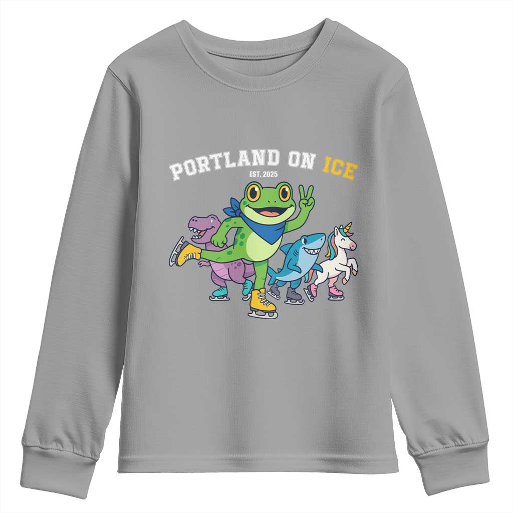 Portland On Ice 2025 Youth Sweatshirt Resist Frog and Inflatable Animals Protest Sarcastic Politics - Wonder Print Shop