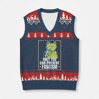 Only You Can Prevent Fascism Patriotic Frog V-Neck Knit Sweater Vest Resist Protest Poster - Wonder Print Shop