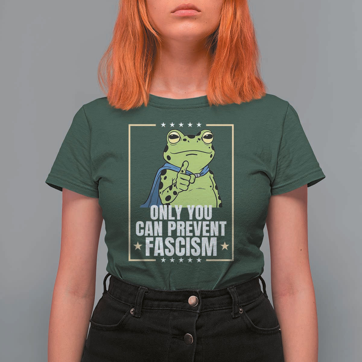 Only You Can Prevent Fascism Patriotic Frog T Shirt For Women Resist Protest Poster - Wonder Print Shop