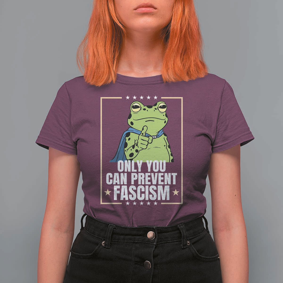 Only You Can Prevent Fascism Patriotic Frog T Shirt For Women Resist Protest Poster - Wonder Print Shop