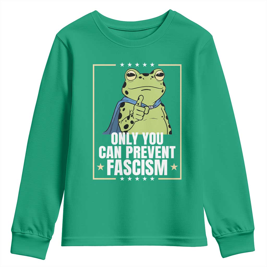 Only You Can Prevent Fascism Patriotic Frog Youth Sweatshirt Resist Protest Poster - Wonder Print Shop
