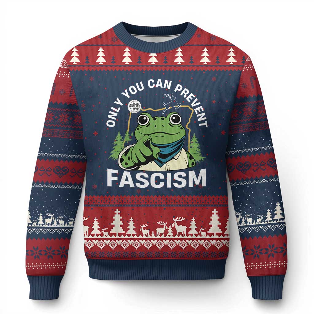 Only You Can Prevent Fascism Portland Frog Ugly Christmas Sweater Resist Protest Scenic Edition - Wonder Print Shop
