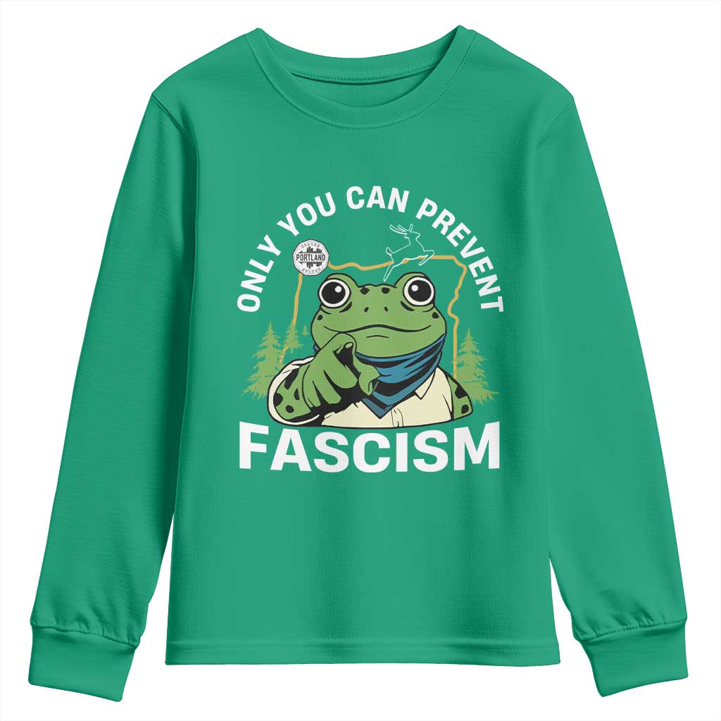 Only You Can Prevent Fascism Portland Frog Youth Sweatshirt Resist Protest Scenic Edition - Wonder Print Shop