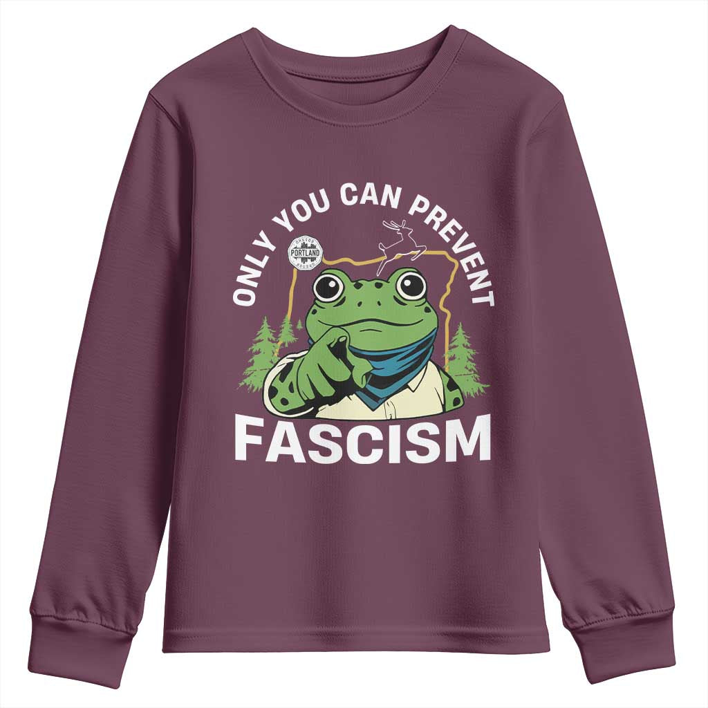 Only You Can Prevent Fascism Portland Frog Youth Sweatshirt Resist Protest Scenic Edition - Wonder Print Shop