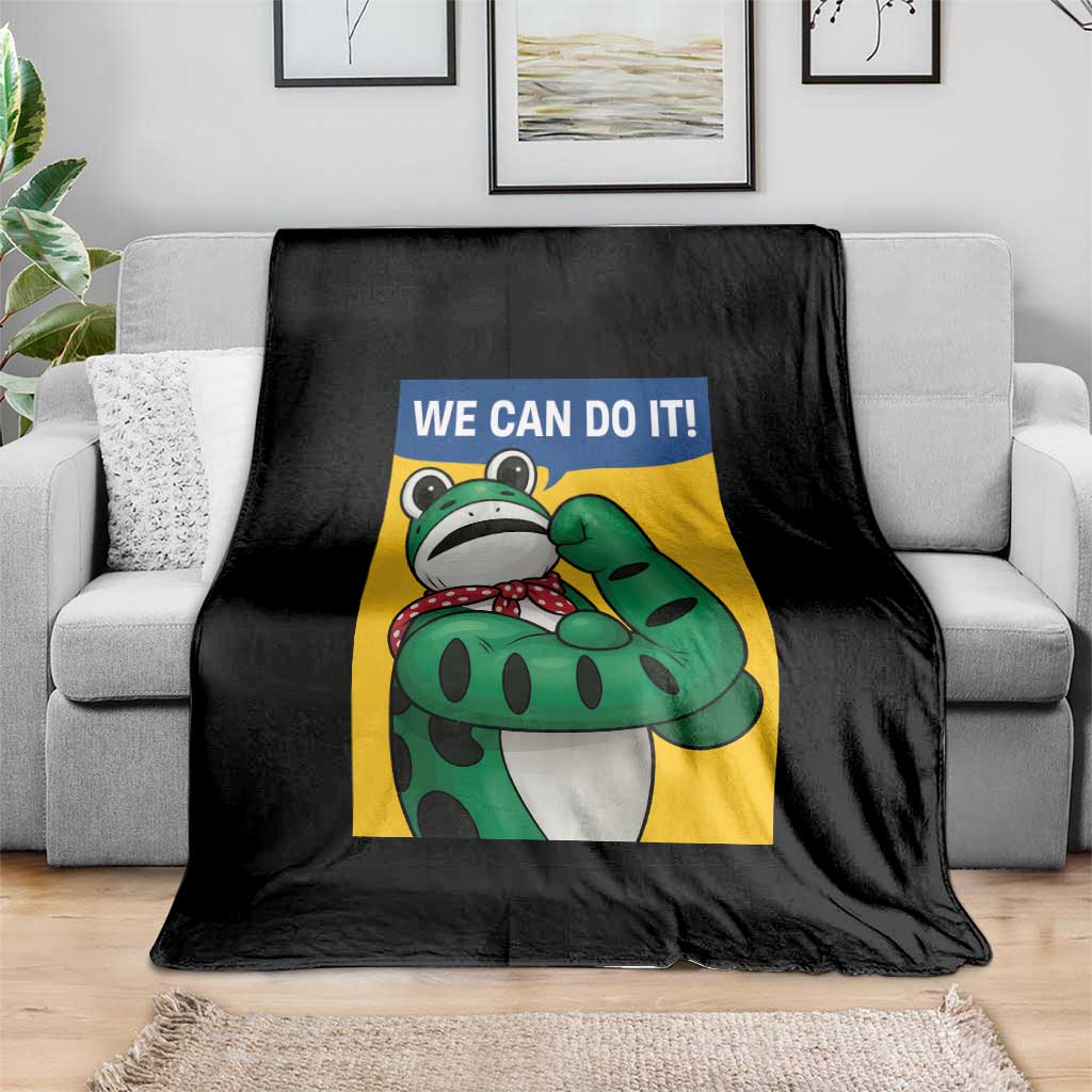 We Can Do It Rosie Frog Throw Blanket Resist Protest Parody Feminist Retro Poster - Wonder Print Shop