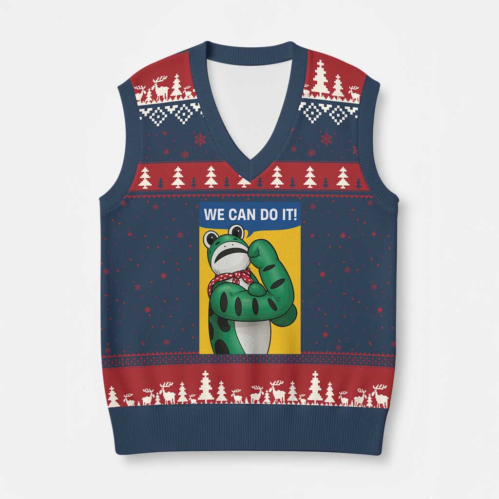 We Can Do It Rosie Frog V-Neck Knit Sweater Vest Resist Protest Parody Feminist Retro Poster - Wonder Print Shop