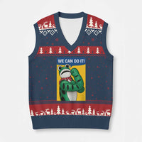 We Can Do It Rosie Frog V-Neck Knit Sweater Vest Resist Protest Parody Feminist Retro Poster - Wonder Print Shop