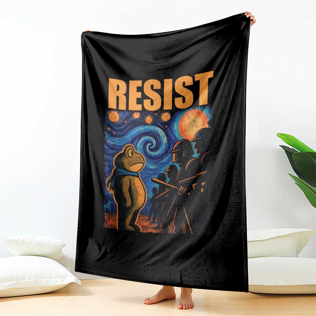 Starry Night Resist Frog Throw Blanket Resistance Protest Surreal Art Graphic - Wonder Print Shop