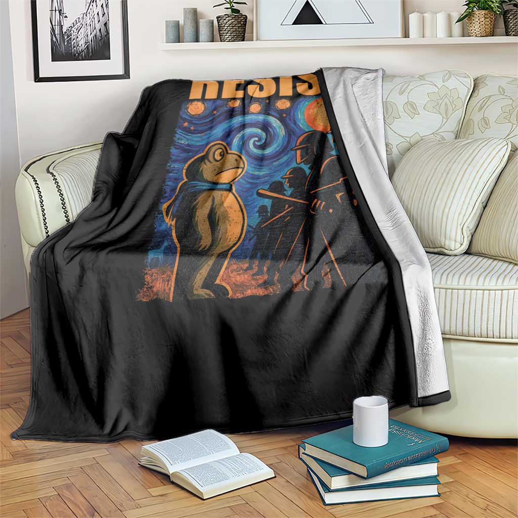 Starry Night Resist Frog Throw Blanket Resistance Protest Surreal Art Graphic - Wonder Print Shop