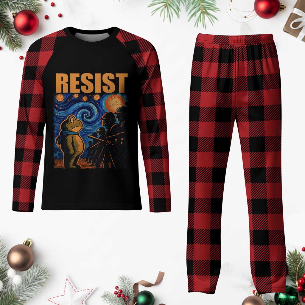 Starry Night Resist Frog Plaid Pajama Set Resistance Protest Surreal Art Graphic - Wonder Print Shop