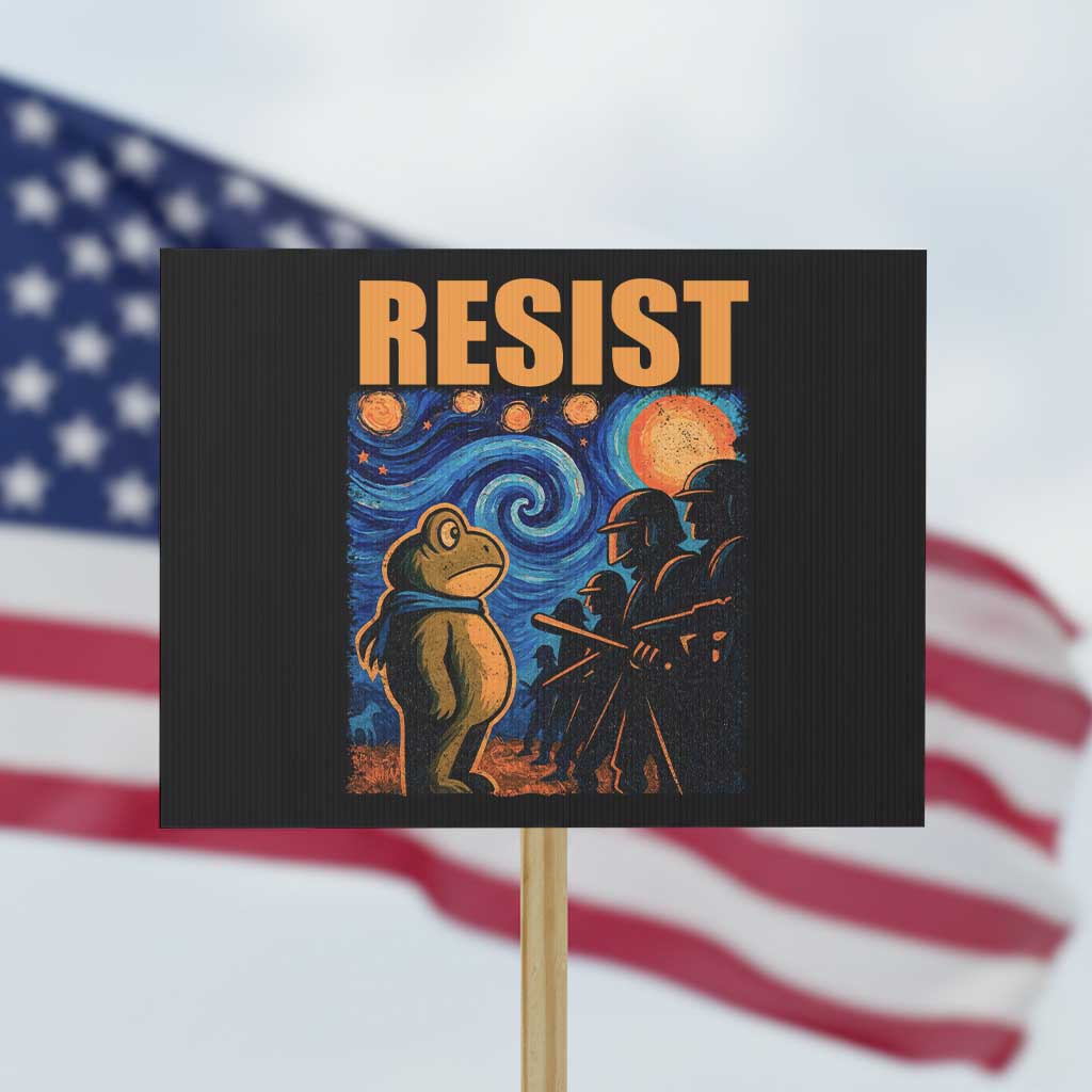 Starry Night Resist Frog Protest Sign Resistance Protest Surreal Art Graphic - Wonder Print Shop