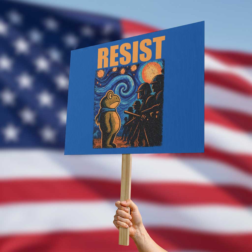Starry Night Resist Frog Protest Sign Resistance Protest Surreal Art Graphic - Wonder Print Shop