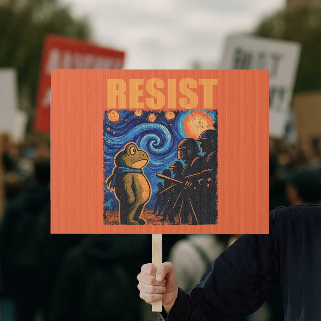 Starry Night Resist Frog Protest Sign Resistance Protest Surreal Art Graphic - Wonder Print Shop