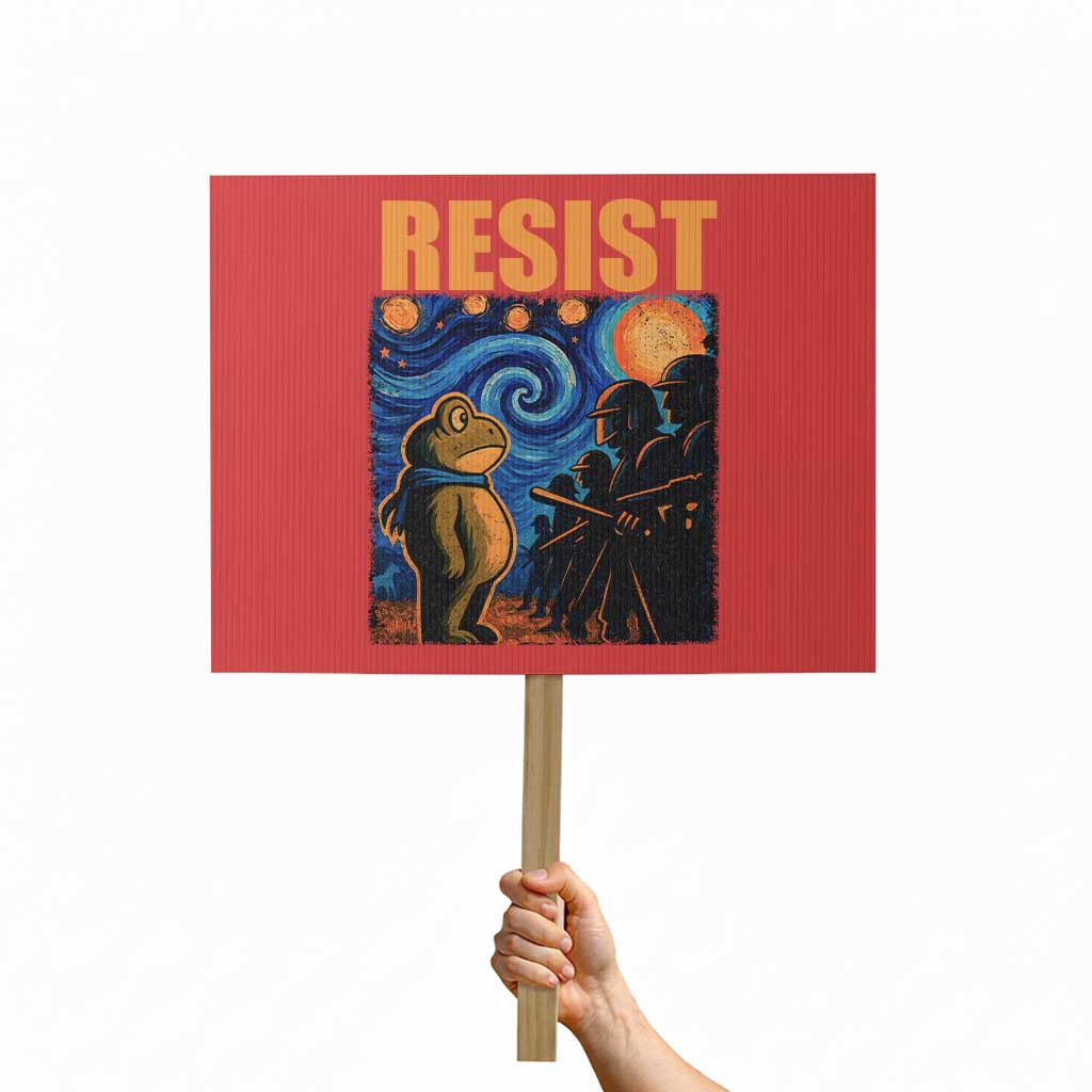 Starry Night Resist Frog Protest Sign Resistance Protest Surreal Art Graphic - Wonder Print Shop