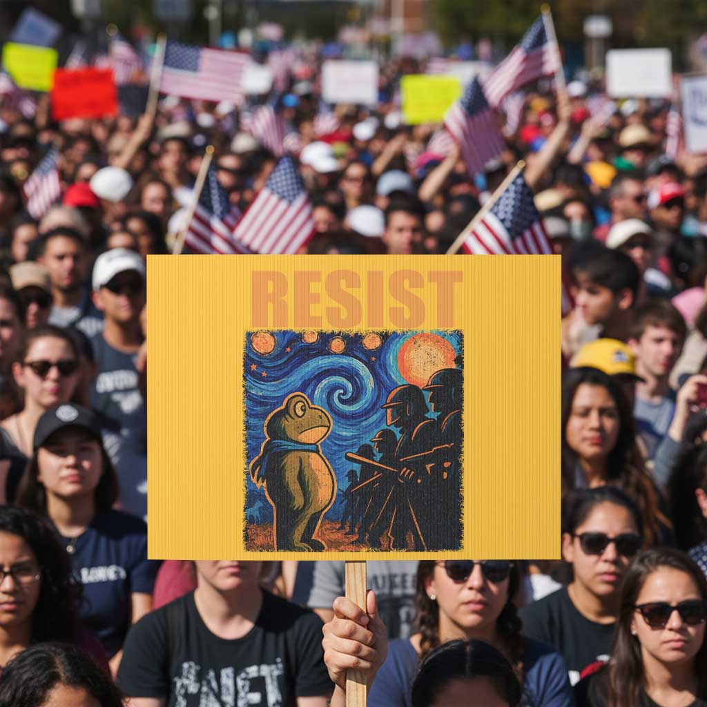 Starry Night Resist Frog Protest Sign Resistance Protest Surreal Art Graphic - Wonder Print Shop