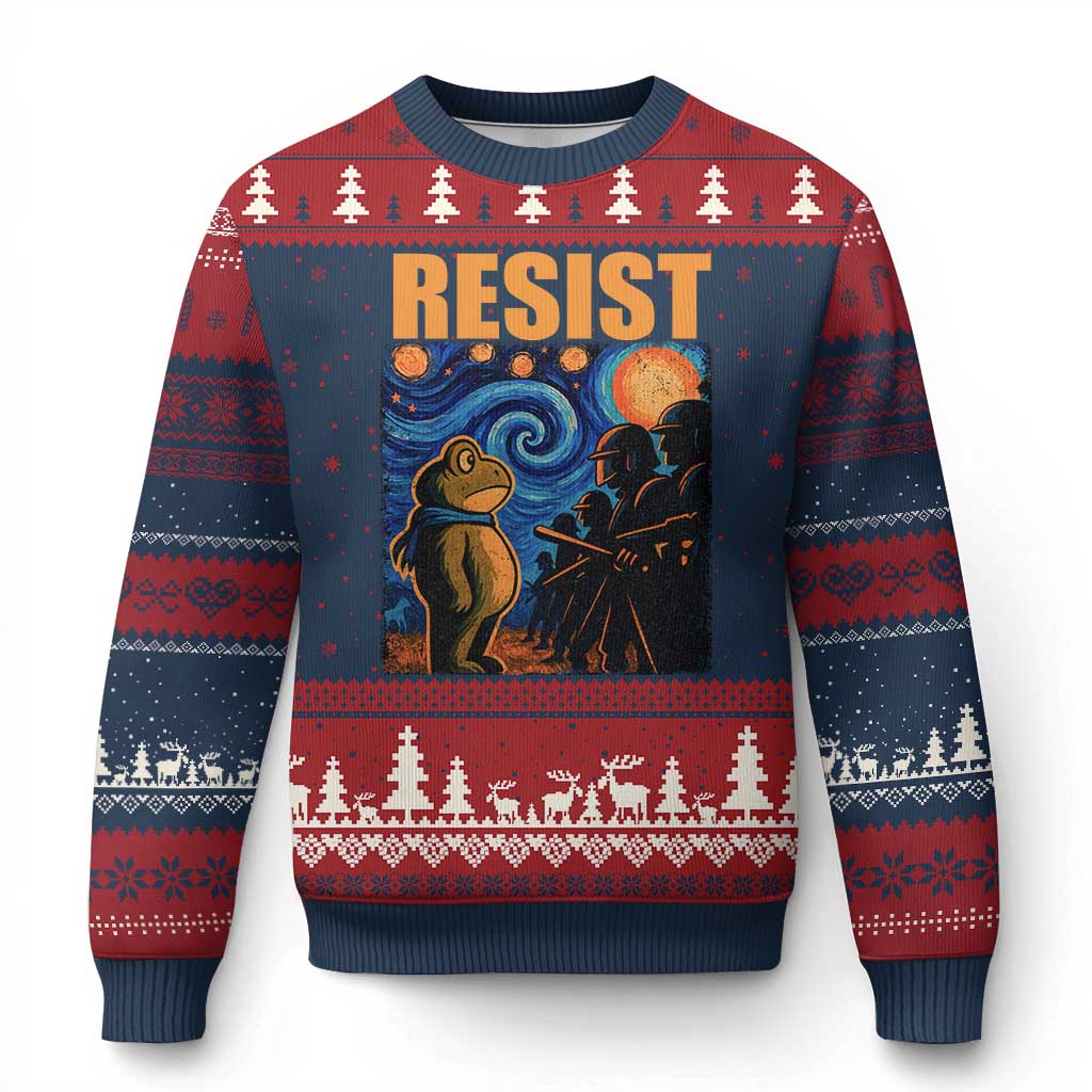 Starry Night Resist Frog Ugly Christmas Sweater Resistance Protest Surreal Art Graphic - Wonder Print Shop