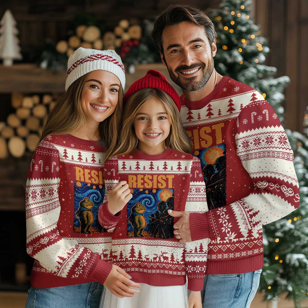 Starry Night Resist Frog Ugly Christmas Sweater Resistance Protest Surreal Art Graphic - Wonder Print Shop