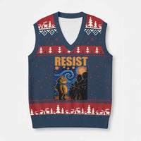 Starry Night Resist Frog V-Neck Knit Sweater Vest Resistance Protest Surreal Art Graphic - Wonder Print Shop