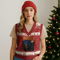 Starry Night Resist Frog V-Neck Knit Sweater Vest Resistance Protest Surreal Art Graphic - Wonder Print Shop