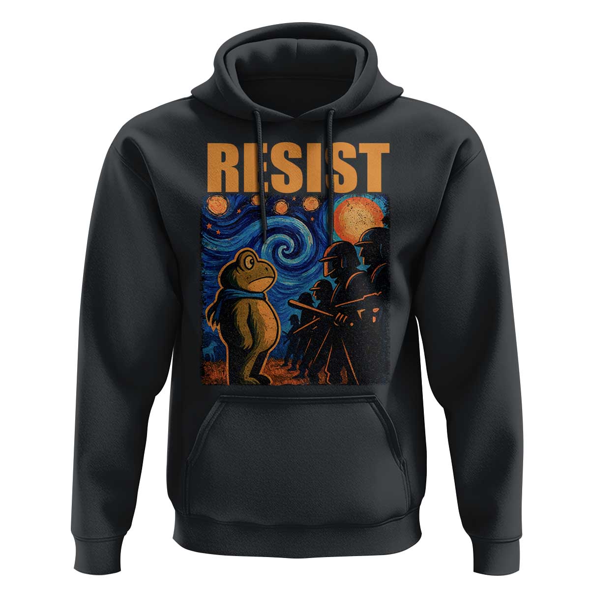 Starry Night Resist Frog Hoodie Resistance Protest Surreal Art Graphic - Wonder Print Shop