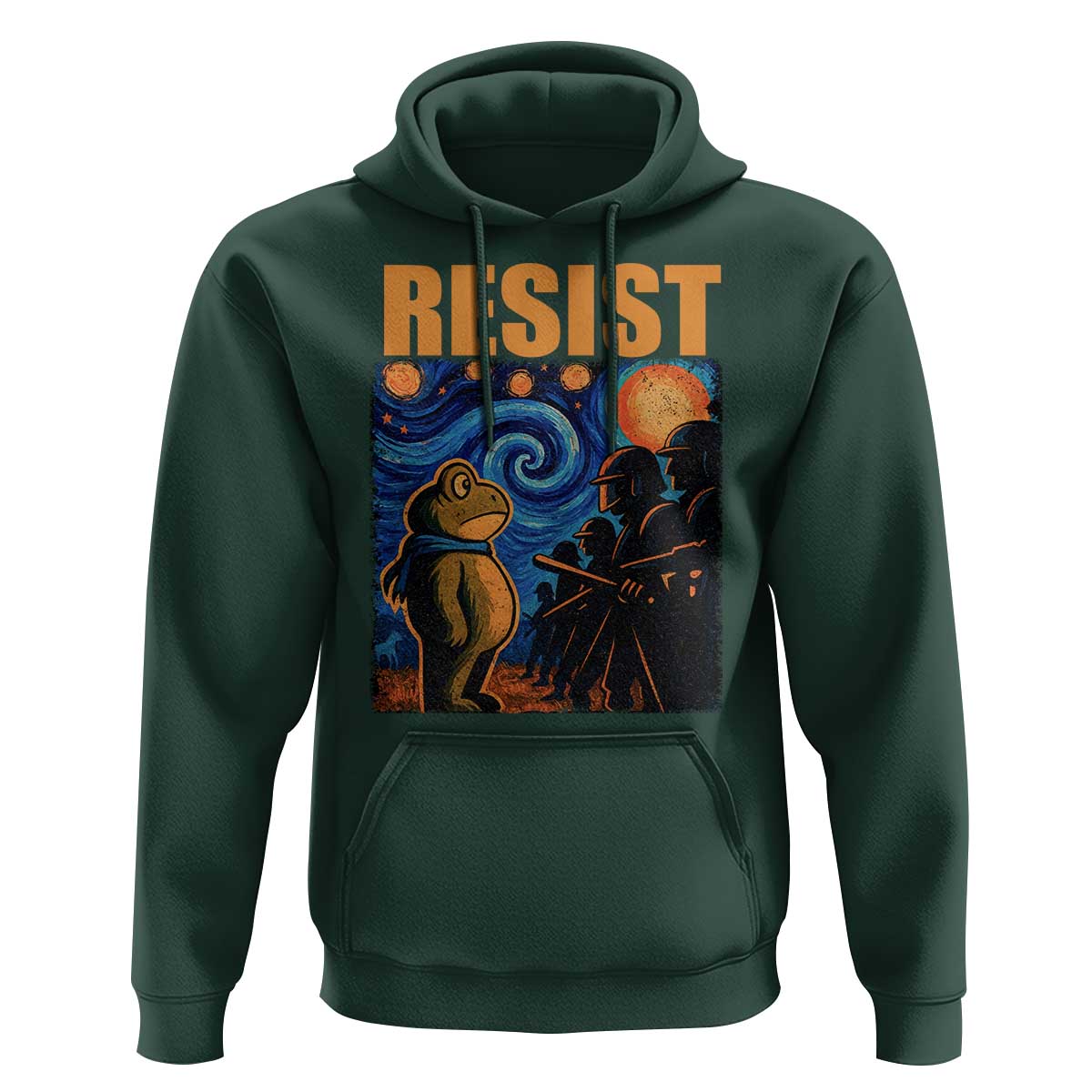 Starry Night Resist Frog Hoodie Resistance Protest Surreal Art Graphic - Wonder Print Shop