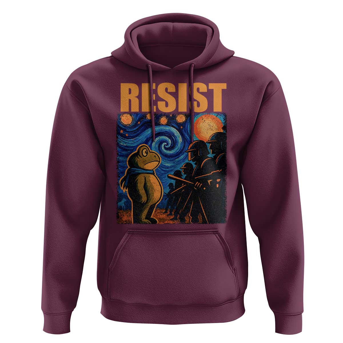 Starry Night Resist Frog Hoodie Resistance Protest Surreal Art Graphic - Wonder Print Shop
