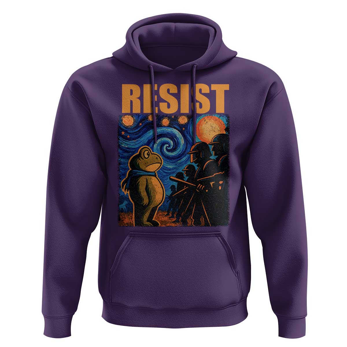 Starry Night Resist Frog Hoodie Resistance Protest Surreal Art Graphic - Wonder Print Shop