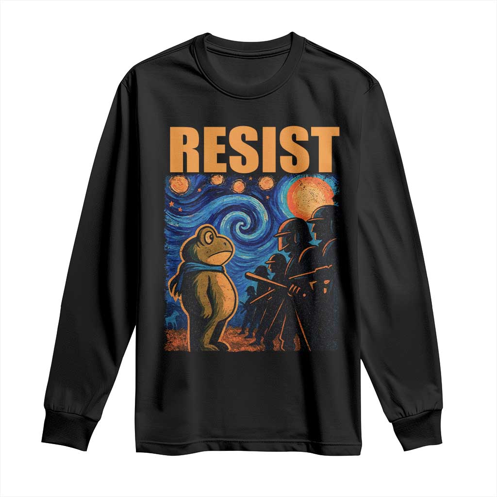 Starry Night Resist Frog Long Sleeve Shirt Resistance Protest Surreal Art Graphic - Wonder Print Shop