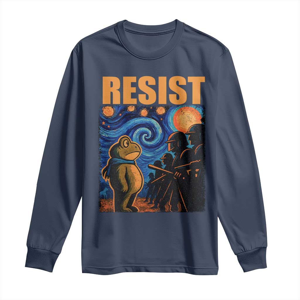 Starry Night Resist Frog Long Sleeve Shirt Resistance Protest Surreal Art Graphic - Wonder Print Shop