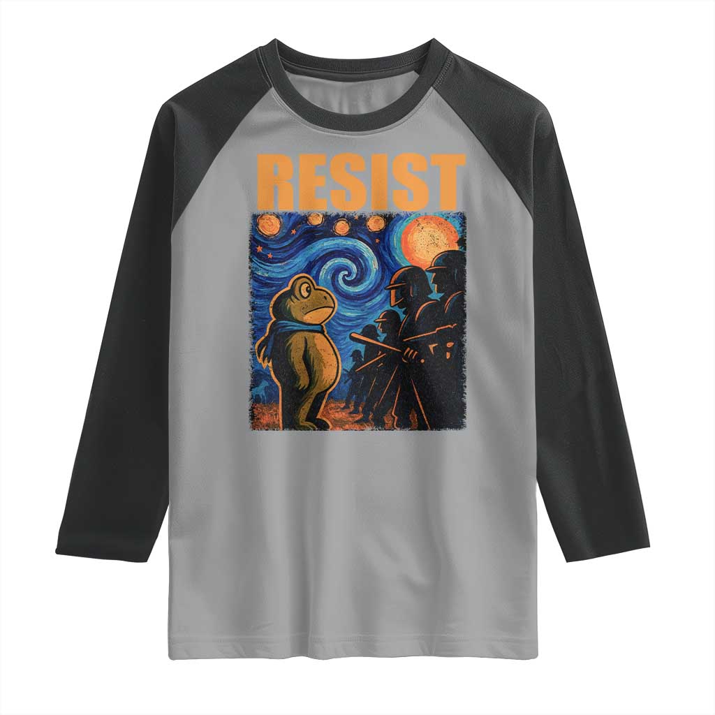 Starry Night Resist Frog Raglan Shirt Resistance Protest Surreal Art Graphic - Wonder Print Shop