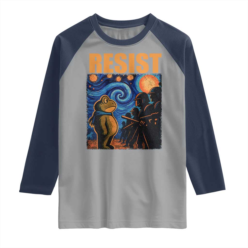 Starry Night Resist Frog Raglan Shirt Resistance Protest Surreal Art Graphic - Wonder Print Shop