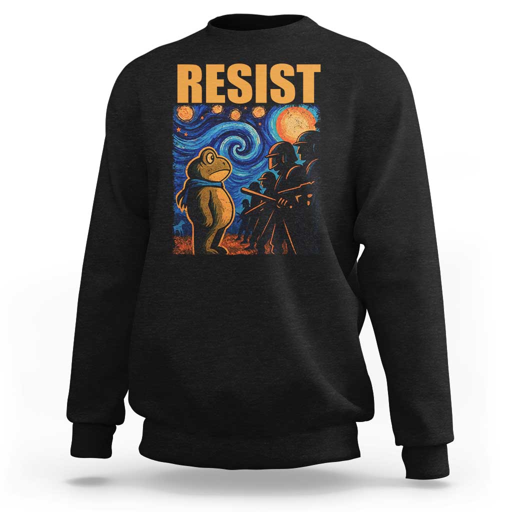 Starry Night Resist Frog Sweatshirt Resistance Protest Surreal Art Graphic - Wonder Print Shop