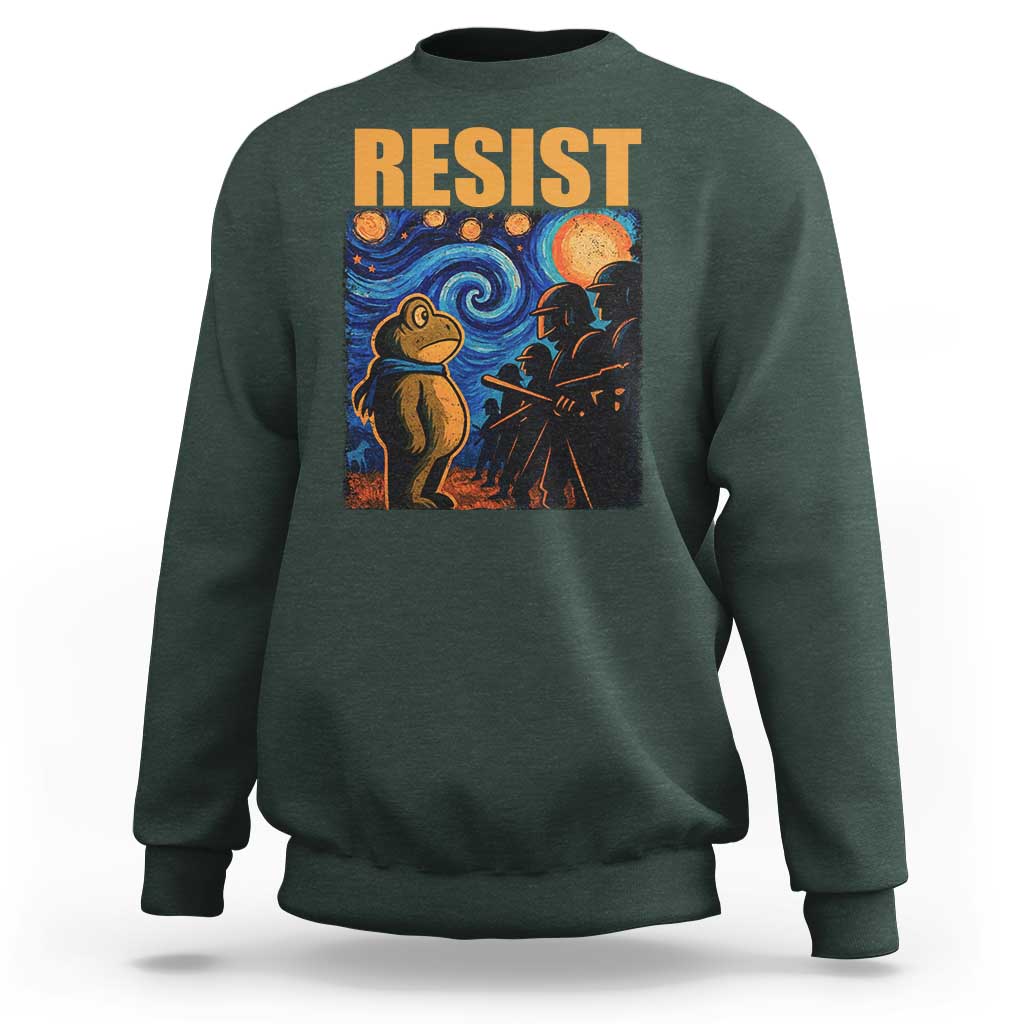 Starry Night Resist Frog Sweatshirt Resistance Protest Surreal Art Graphic - Wonder Print Shop