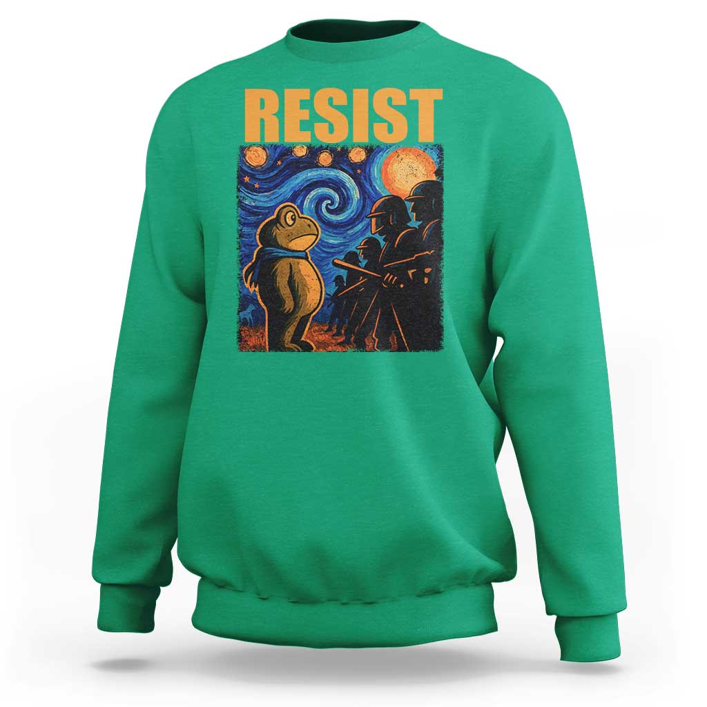 Starry Night Resist Frog Sweatshirt Resistance Protest Surreal Art Graphic - Wonder Print Shop