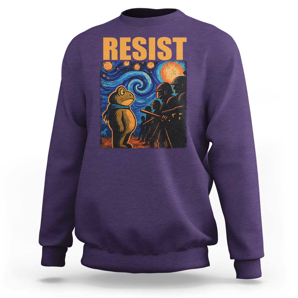 Starry Night Resist Frog Sweatshirt Resistance Protest Surreal Art Graphic - Wonder Print Shop