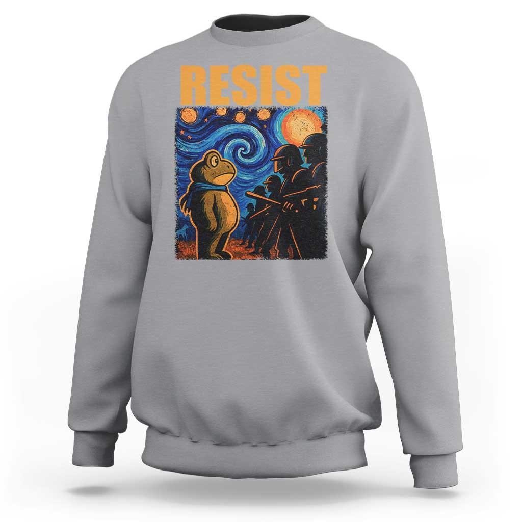 Starry Night Resist Frog Sweatshirt Resistance Protest Surreal Art Graphic - Wonder Print Shop