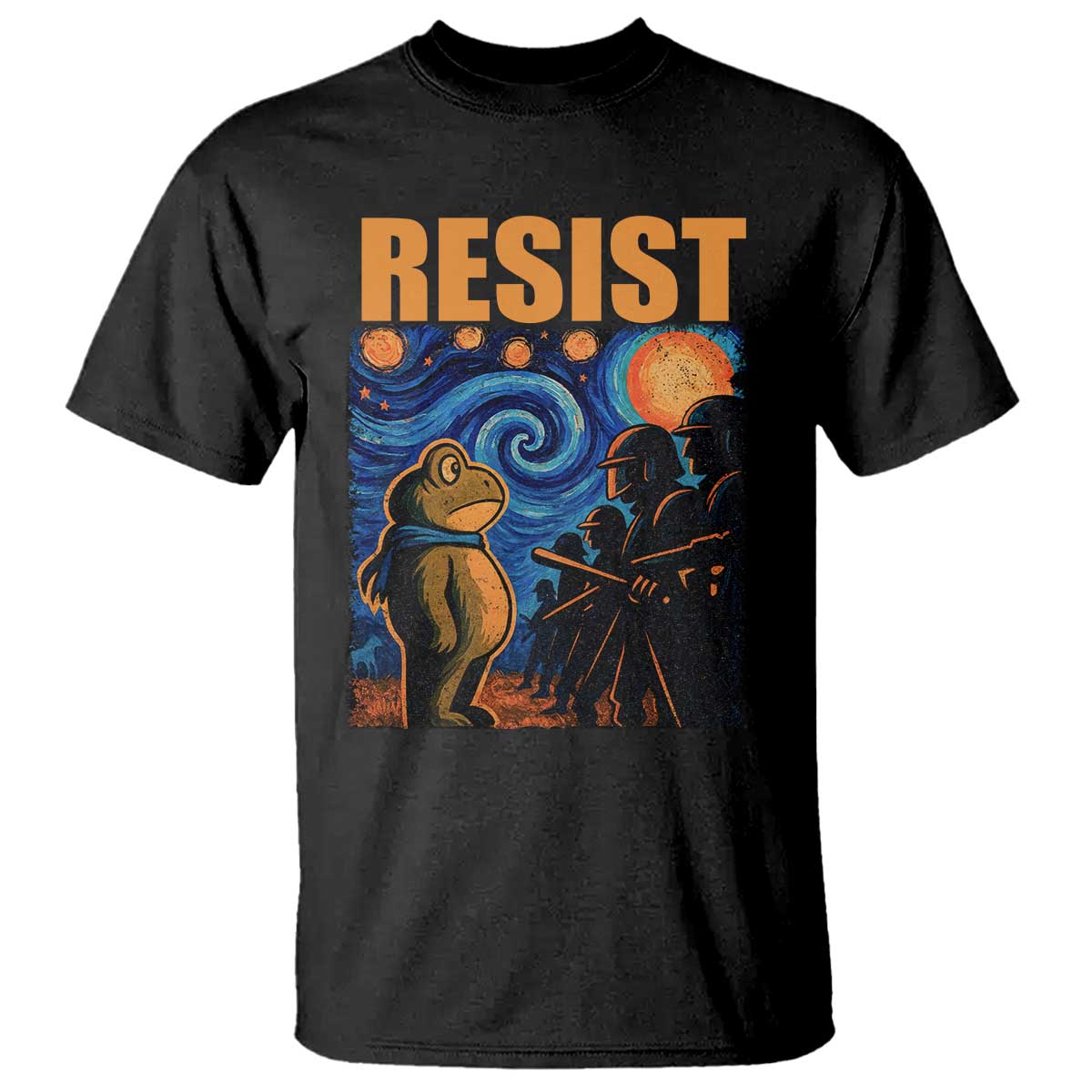 Starry Night Resist Frog T Shirt Resistance Protest Surreal Art Graphic - Wonder Print Shop